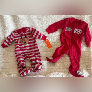 Carter's Red and White Striped Reindeer Footies